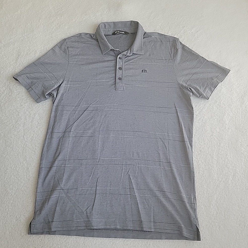 Travis Mathew Men's Golf Polo Shirt‎ XL Light Gray Stripe Short Sleeve